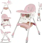 6 in 1 Baby High Chair,Portable High Chairs for Babies and Toddlers,Multifunctional Folding Adjustable Height Highchair with Wheels and Footrest