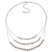 Anne Klein Silver-Tone Stone Bead & Pavé Fireball Layered Necklace, 16" NEW