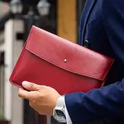 [SLEDEZ] Leather File Folder Business Leather Clutch Portable Bags Contracts Bills Documents Bags(Red)