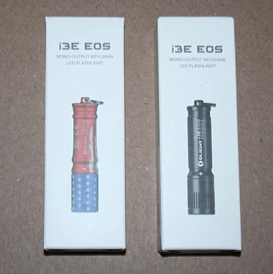 2 NEW Olight I3e Keychain Flashlights Stars and Stripes + Black 90 Lumens Lot