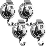 Suction Cup Hooks for Shower, Heavy Duty Vacuum Shower Hooks for Inside Shower, Silver-Plated Plished Easy to Install Super Suction for Kitchen Bathroom Restroom, 4 Pack