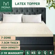Mona Bedding Latex Mattress Topper 7 Zone Pad Underlay Sleep Bed Protector 7.5cm
