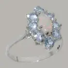 Solid 9k White Gold Natural Opal & Aquamarine Womens Cluster Ring