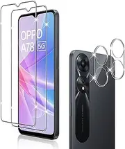 [Holilo] For Oppo A78 5G Tempered Glass Screen Protector and Camera Protective Film [2+2 Pieces], 9H Hardness, Anti-Scratch, Anti-Bubble-Free, Tempered Glass Screen Protector