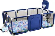 Portable Kids Ball Pit - Indoor/Outdoor Playpen - Safe Play Yard with Fun Activities (Blue)