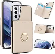 [Boyobacase] for Samsung Galaxy S21 Case Wallet with Card Holder,for Galaxy S21 5G Flip Case 360°Rotation Ring Holder Kickstand Protective Phone Cover with 4 Card Slots and Cash Pocket-Beige