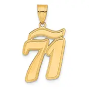 14k Yellow Gold Brushed Border Script Number 71 Pendant