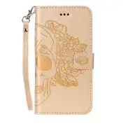For Iphone 6 and 6S Crazy Horse Texture Skull Printing Horizontal Flip Leather Case With Holder and Card Slots and Wallet and Lanyard (Gold)