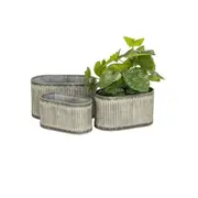 3pc A.FRESCO Metal Striped Indoor/Outdoor Garden Planters/Pot Oblong Set Grey