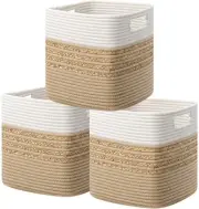 Set of 3 Storage Cubes 11X10.5X10.5 in Water Hyacinth Bins for Shelves Toys Book