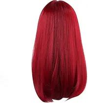 Red Long Straight Wig, 47cm Wigs Red Wigs with Bangs Burgundy Red Synthetic Long Straight Wig for Women Party and Cosplay Bright Red Wig Coloful, High Temperature Fiber Fake Hair