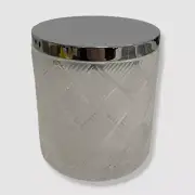 $735 Labrazel White Basketweave Hand Cut Crystal Silver Top Luxury Bath Canister