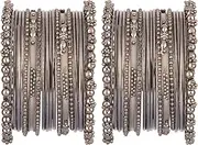 [Efulgenz] Boho Vintage Antique Ethnic Gypsy Tribal Indian Oxidized Silver Tone Combo Bracelet Bangles Set Jewelry