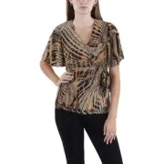 Anne Klein Womens Shell Tie Front Bell Sleeves Wrap Top Blouse BHFO 9324