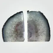 Agate Crystal Bookends, Amethyst Geode Center, Unique Bookshelf Home Decor (EK)