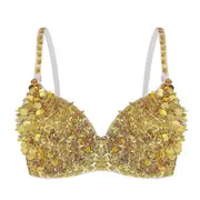 Women's tribal glitter sparkle belly dance beaded sequined bra top VVP Gold 38(85)