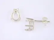 4 Prong Wire Mount Pear Shape Earring Setting Sterling Silver