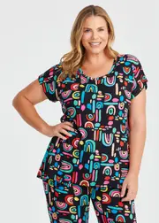 [Taking Shape] Taking Shape Bamboo Colour Pop Pyjama Top Size 26 in Print - Plus Size Women's Clothing Print
