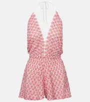 [Missoni] Missoni Open-knit lamé playsuit UK 12 red