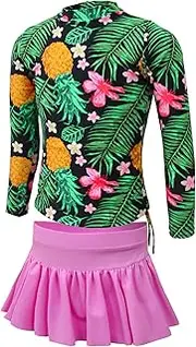 [qyqkfly] Girls' Pineapple Long Sleeve Rash Guard 2-Piece UPF 50+ UV Swimsuit Set 4Y-15Y (FBA)
