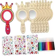 Wooden Craft Mirror Kit Handheld Mirror DIY for Boys and Girls Princess Birthday Party Supplies