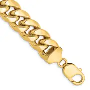 14K Yellow Gold 9 Inch 13.2mm Semi-Solid Miami Cuban With Lobster Clasp Chain