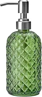 Leefasy Glass Pump Soap Dispenser with 304 Stainless Steel Pump Lotion Salon Dispenser Hand Soap Dispenser 350ml, Green