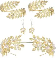 [Uonguon] Goddess Accessories, Goddess Headpiece for Wedding, Gold Costume Jewelry Set, Leafs Headband, Arm Bracelet for Women, Dangle Earrings for Weddings, Goddess Jewelry Set,
