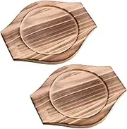 Alipis 2pcs Korean Dolsot Stone Bowl Wood Base, Casserole Pot Tray Bibimbap Bowl Wood Mat Wood Trivet Coaster for Cooking Korean Soup and Food Desktop Stand S