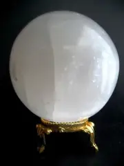 White Selenite 7.3cm 344g Crystal Ball Orb Sphere on Gold Metal Stand S002