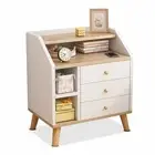Bedside Table Bedroom Nordic Warm White Natural Wood Grain 3 Drawers Curve 3D-50