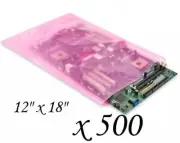 Case of 500 Pink Flat Anti-Static Poly Bags 12" x 18" #PBAS540