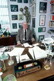 Red Auerbach Boston Celtics sits at his desk in 1985 at the Boston- Old Photo 1