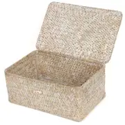 FEIALNDUO Wicker Shelf Baskets with Lid,Seagrass Storage Basket Bins Rectangu...