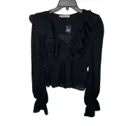 Abercrombie & Fitch Top Womens Small Black Chiffon Ruffle Long Sleeve Blouse S