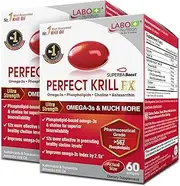 LABO Nutrition Perfect Krill EX, The Purest Ultra Strength Antarctic Krill Oil, Highest Phospholipids (>56%) with Choline & Astaxanthin, Omega 3, Heart & Joint Support, 100% Made In USA, 2x 60softgels