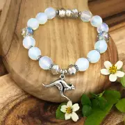 Kangaroo Souvenir Bracelet with Opalite Crystals, Australian Made Gift