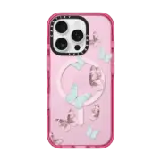 iPhone 16 Pro Impact Case MagSafe Compatible Fairy Fairytale Princess Fashion Illustration Girl Pastel Blue Pink Rose Gold Transparent Pattern Butterflies Butterfly Cinderella