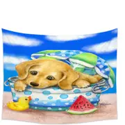 Kids Animal Dogs Art Cute Dachshund at the Beach Tapestry