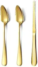 HOMQUEN Gold Grapefruit Spoons 3 Pieces Set, 2 Stainless Steel Grapefruit Spoon and 1 Grapefruit Knife with Titanium Plating, Grapefruit Utensil Set, Serrated Edges Spoon Pack of 3 (Gold)