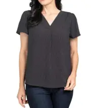 Hilary Radley Women's Printed V Neck Blouse Short Sleeve BLACK OF WHITE SIZE S