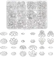 PH PandaHall 1410pcs Flower Bead Caps 12 Styles Silver Bead Spacers Filigree Flower Cap Metal Spacer Beads Floral End Caps for Jewelry Making Supplies Bracelet Necklace Earring DIY Crafts