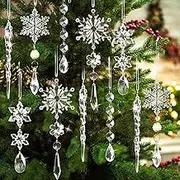 10PCS Crystal Christmas Ornaments for Christmas Tree Decorations-Hanging Acrylic Snowflake and Icicle Ornaments with Drop Pendants for Christmas Tree New Year Party Decorations Supplies
