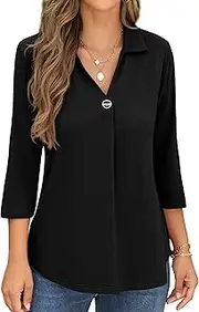 [QIXING] Womens Long Sleeve Blouses Casual V Neck Johnny Collar Shirt Button Downs Ladies Tunics for Women UK