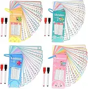 Multiplication & Division + Addition & Subtraction Flash Cards Set - 60 Double-Sided Cards & 8 Dry Erase Pens | Self-Checking Classroom Homeschool Math Learning Tools for Grades 1-3, Teacher Supplies