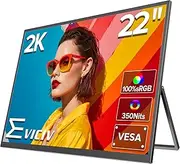 EVICIV 22" 2K Portable Monitor, 2560 x 1440 QHD FreeSync IPS HDR, USB-C & Mini HDMI, 180° Adjustable Stand