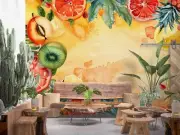 3D Orange Pineapple Grapefruit Self-adhesive Removeable Wallpaper Wall Mural