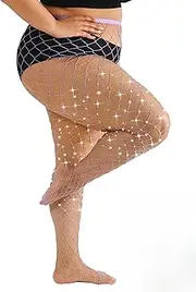 [ANNTXL] Plus Size Fishnet tights Glitter stockings Sparkly Pantyhose Leggings for women-Big Mesh