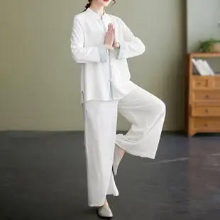 日本外貿一線品牌夏季新款棉麻太極服練功服套裝禪意居士服兩件套