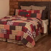 Wyatt Twin Quilt Hand Quilted Cotton Block Patchwork Red Khaki Moss Green